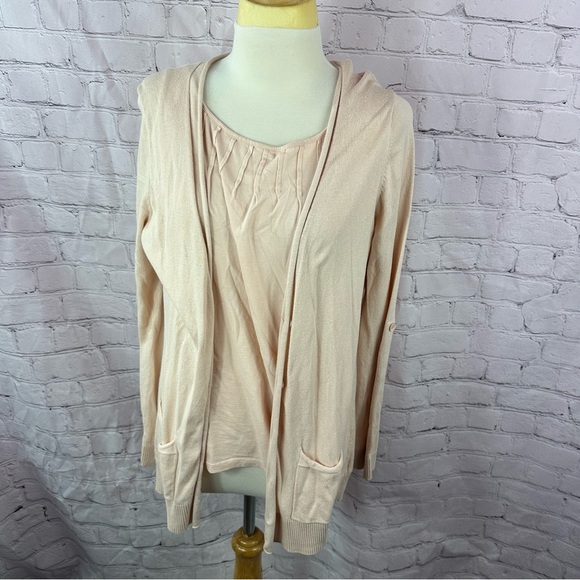talbots sweater Cardigan w/ tank light dusty pink cotton blend sz L - Picture 1 of 11